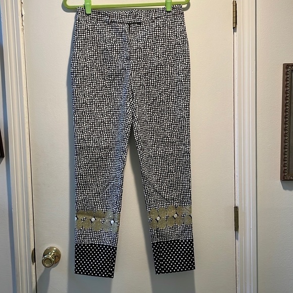 EKollins  Black White Gold Polka Dot Flat Front Trousers - Picture 1 of 10